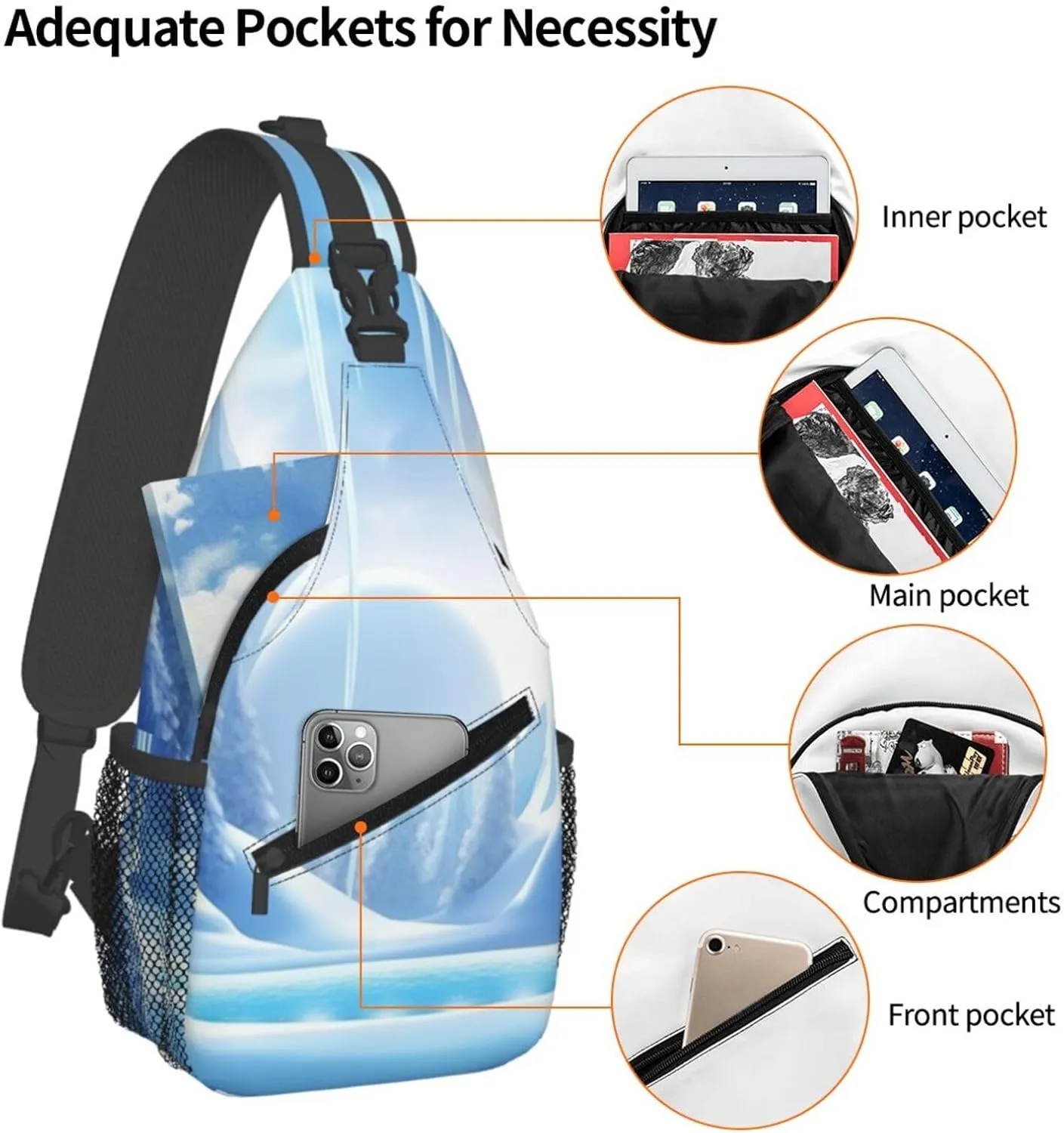 Sling Bag Crossbody Sling Backpack for Men Women Snow Ice World Cross Chest Bag Travel Hiking Daypack