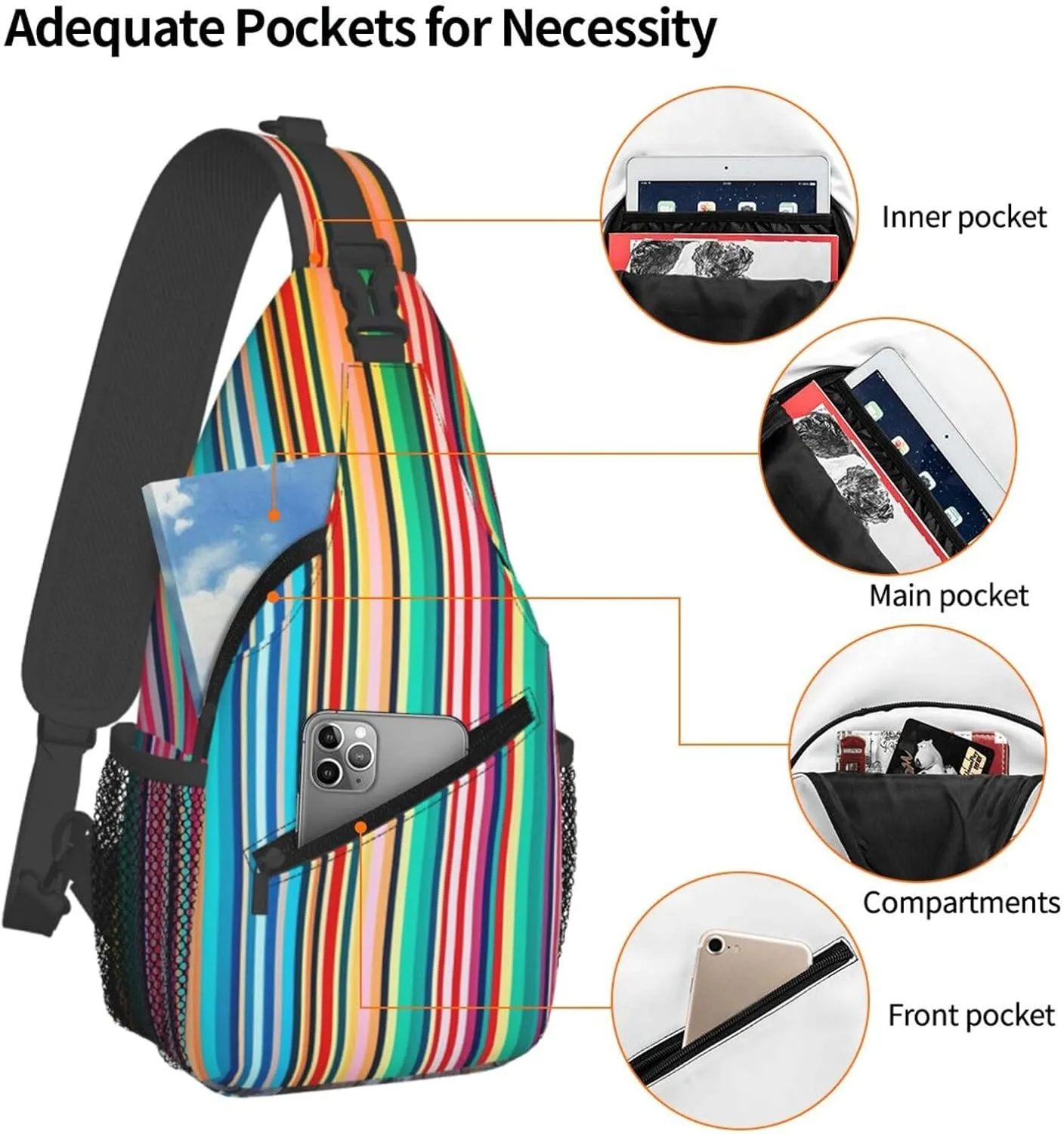 Sling Bag Crossbody Sling Backpack for Men Women Stripes Backdrop Cross Chest Bag Travel Hiking Daypack