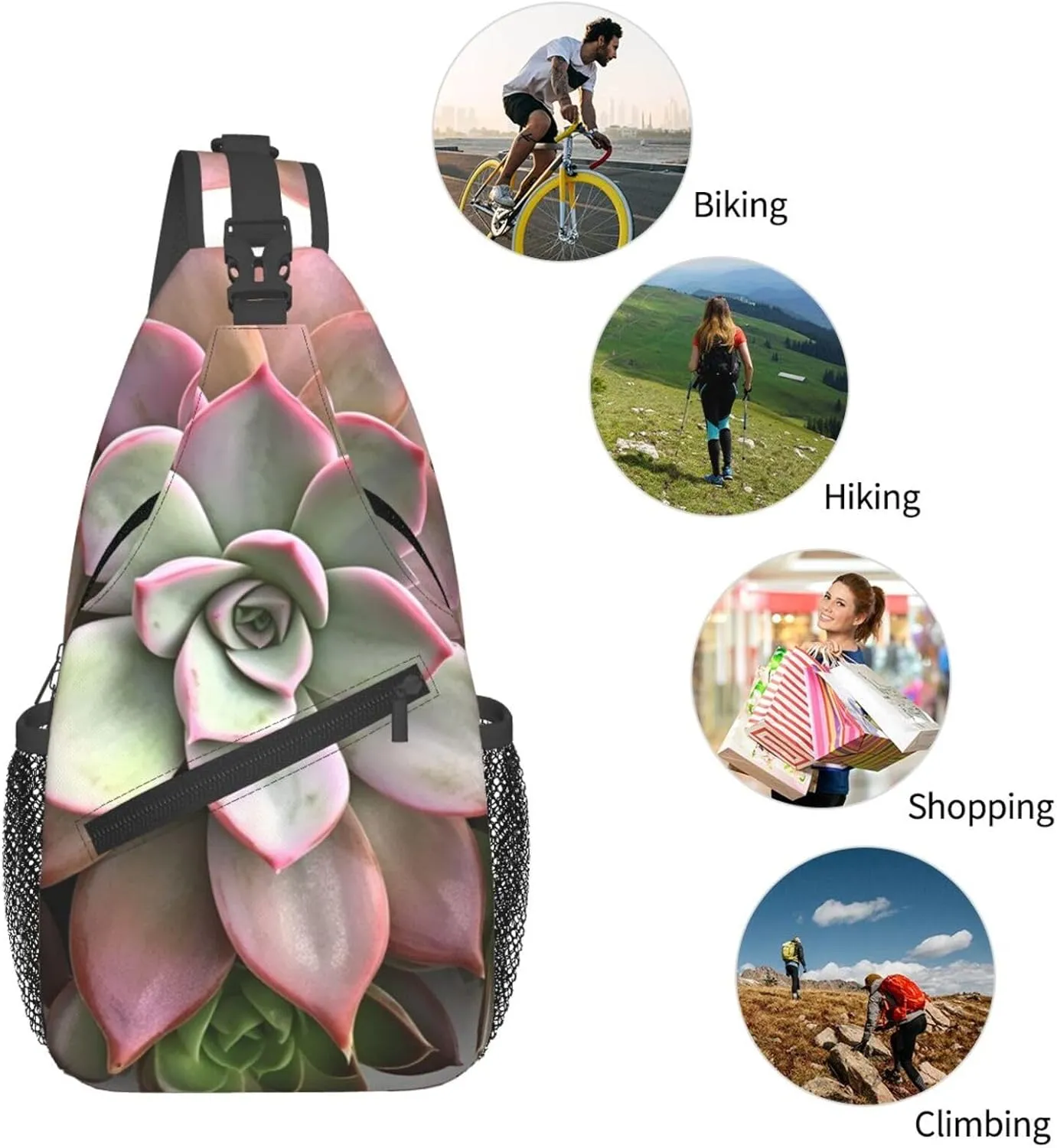 Sling Bag Crossbody Sling Backpack for Men Women Succulent Botanical Cross Chest Bag Travel Hiking Daypack