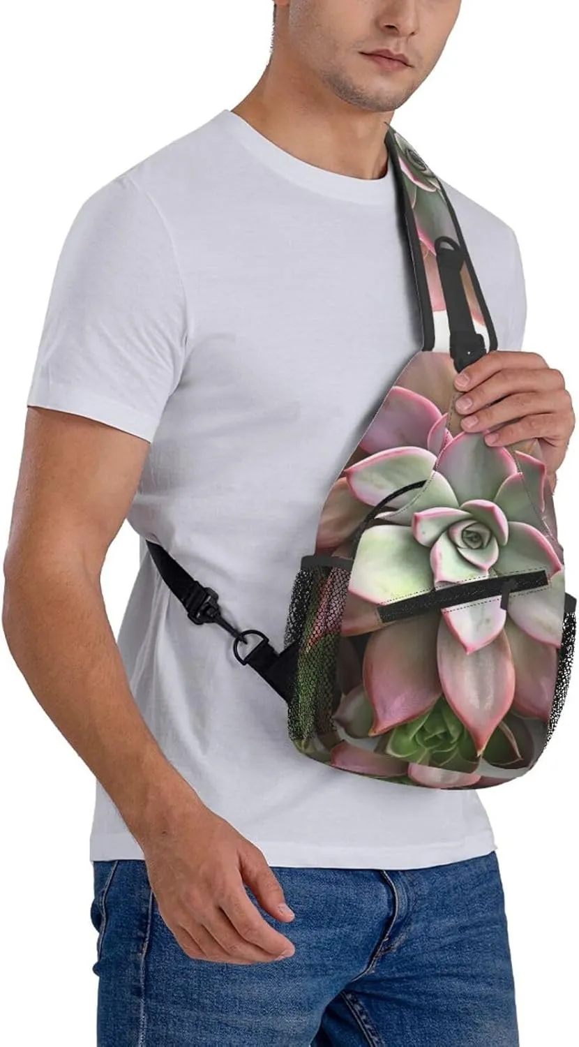 Sling Bag Crossbody Sling Backpack for Men Women Succulent Botanical Cross Chest Bag Travel Hiking Daypack