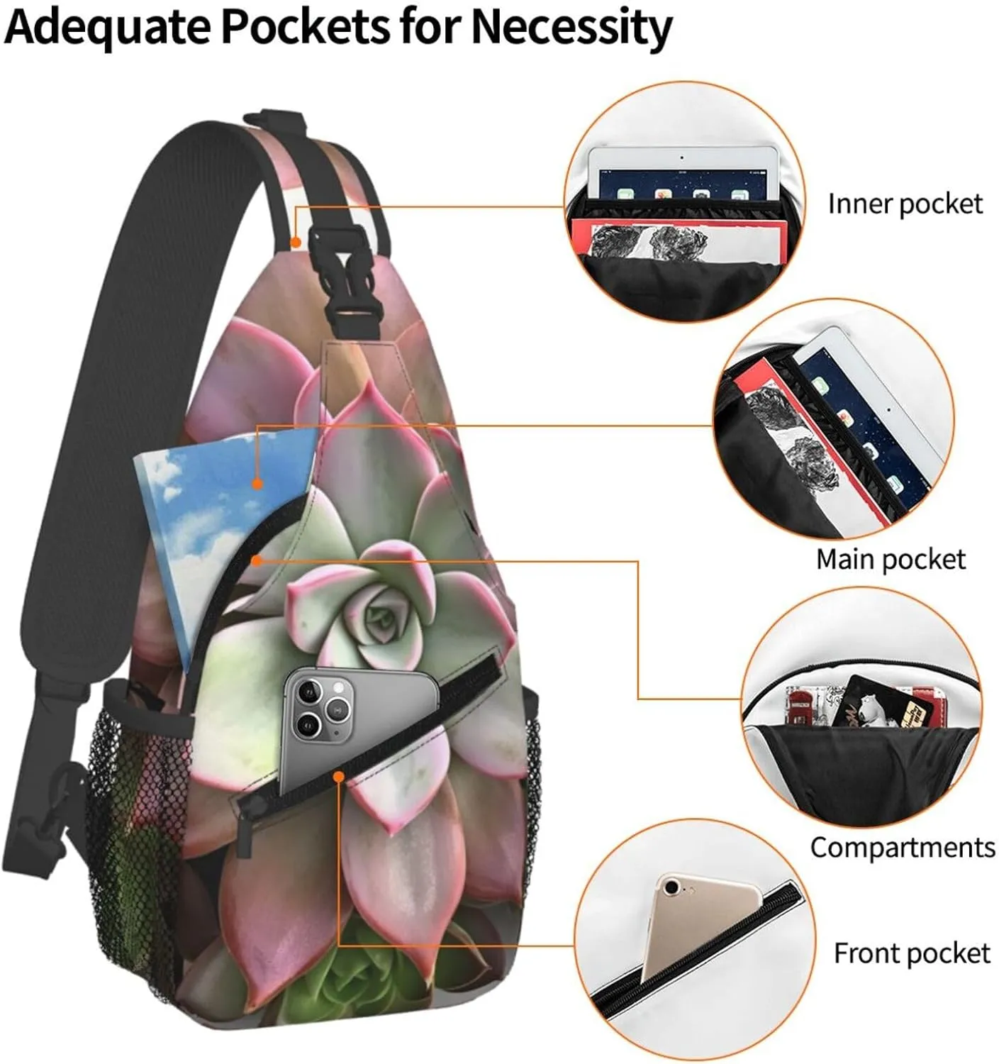 Sling Bag Crossbody Sling Backpack for Men Women Succulent Botanical Cross Chest Bag Travel Hiking Daypack