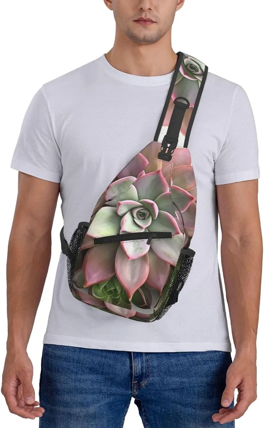 Sling Bag Crossbody Sling Backpack for Men Women Succulent Botanical Cross Chest Bag Travel Hiking Daypack