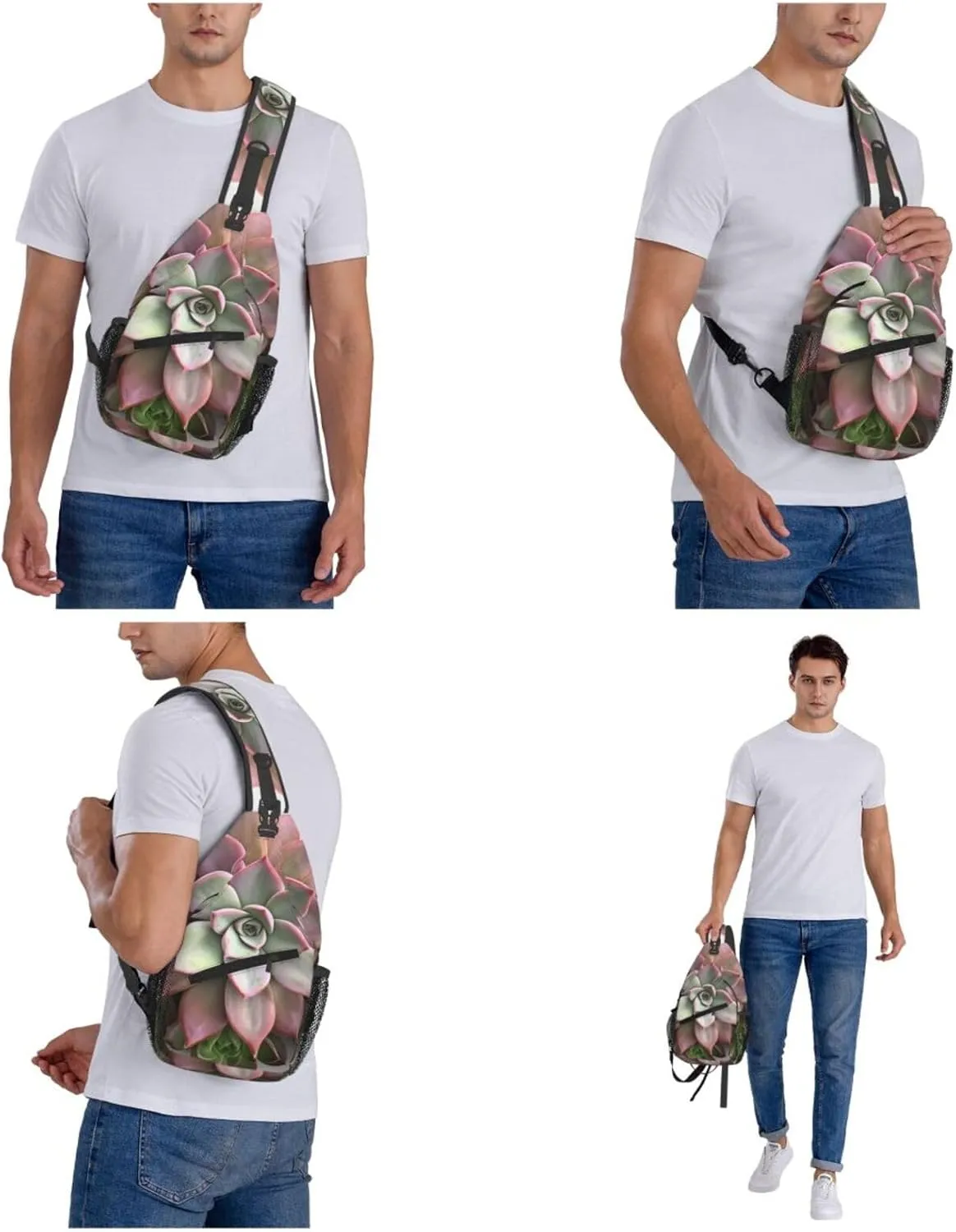 Sling Bag Crossbody Sling Backpack for Men Women Succulent Botanical Cross Chest Bag Travel Hiking Daypack