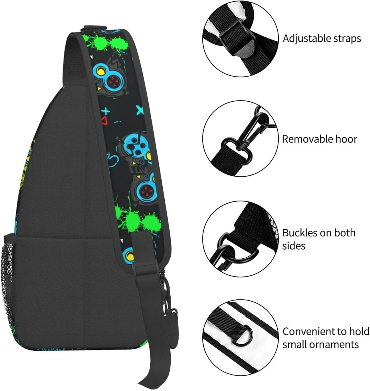 Sling Bag Crossbody Sling Backpack for Women Men Travel Hiking Daypack Chest Shoulder Bag (for Video Game WeaponPattern)