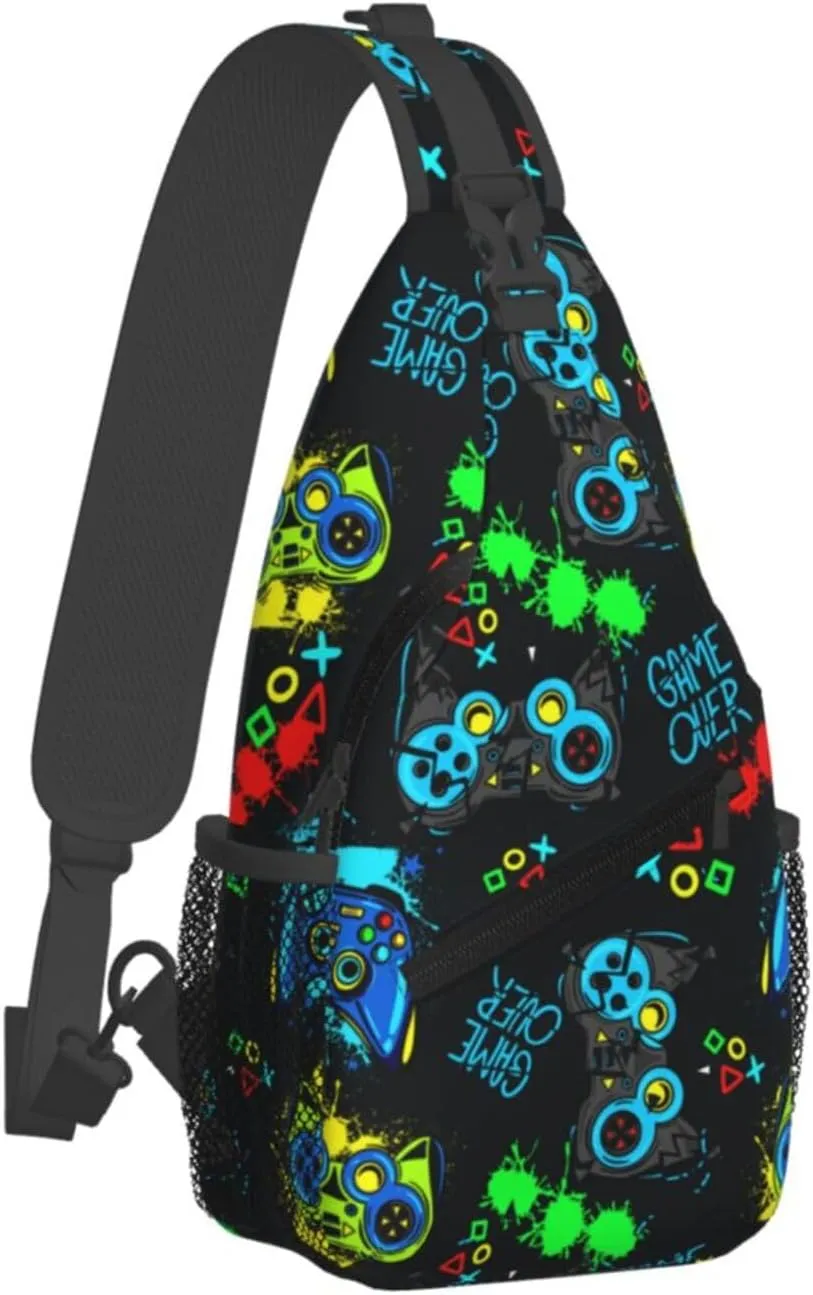 Sling Bag Crossbody Sling Backpack for Women Men Travel Hiking Daypack Chest Shoulder Bag (for Video Game WeaponPattern)
