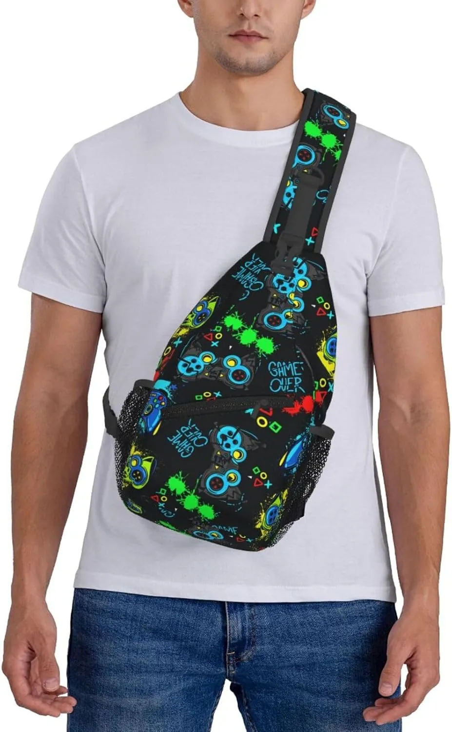 Sling Bag Crossbody Sling Backpack for Women Men Travel Hiking Daypack Chest Shoulder Bag (for Video Game WeaponPattern)