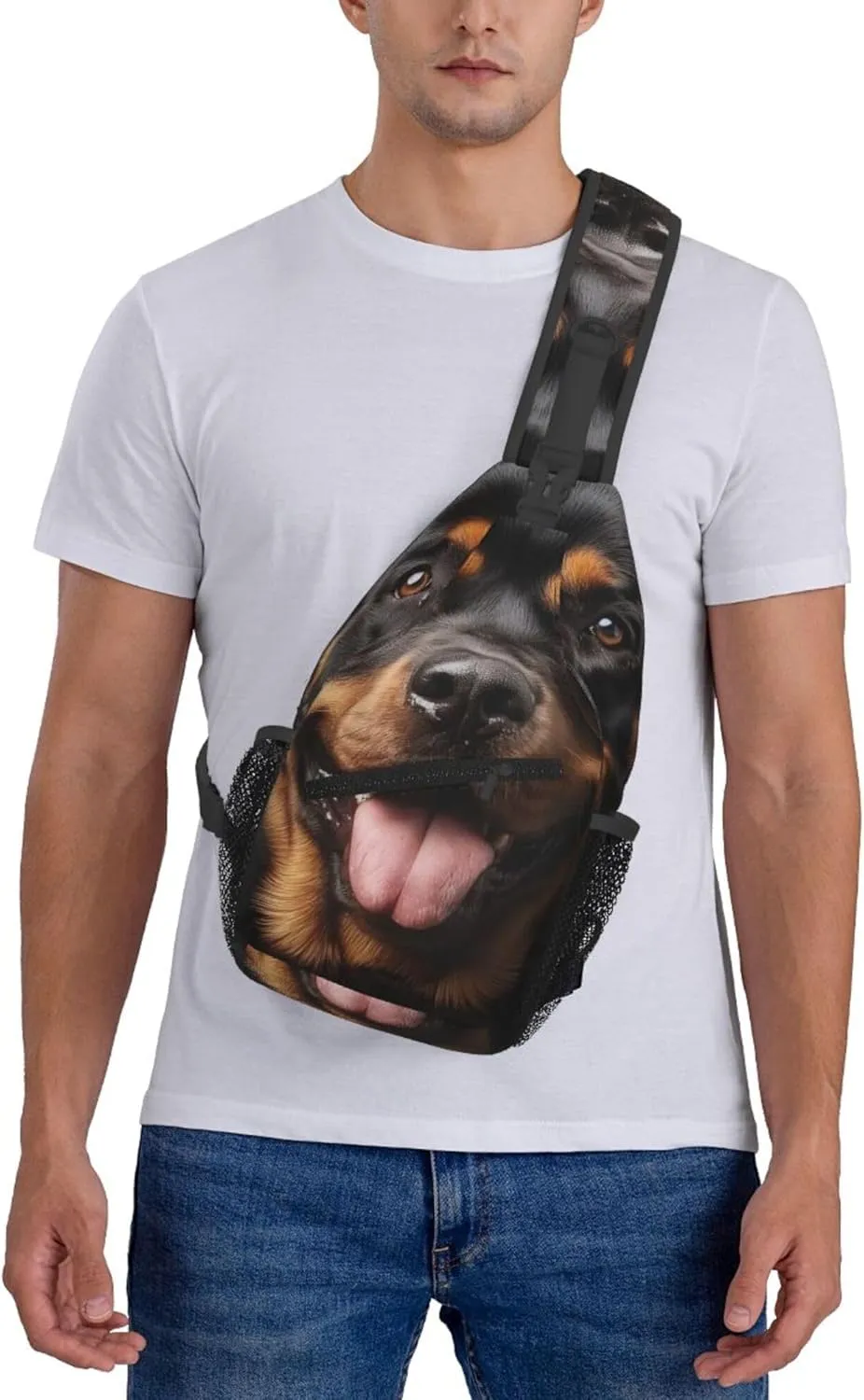 Sling Bag Dog Print Crossbody Chest Backpack for Men and Women, Lightweight Funny Pet Dog Close-Up Lovely Animal Design Travel Hiking Gym Daypack Shoulder Bag for Cycling