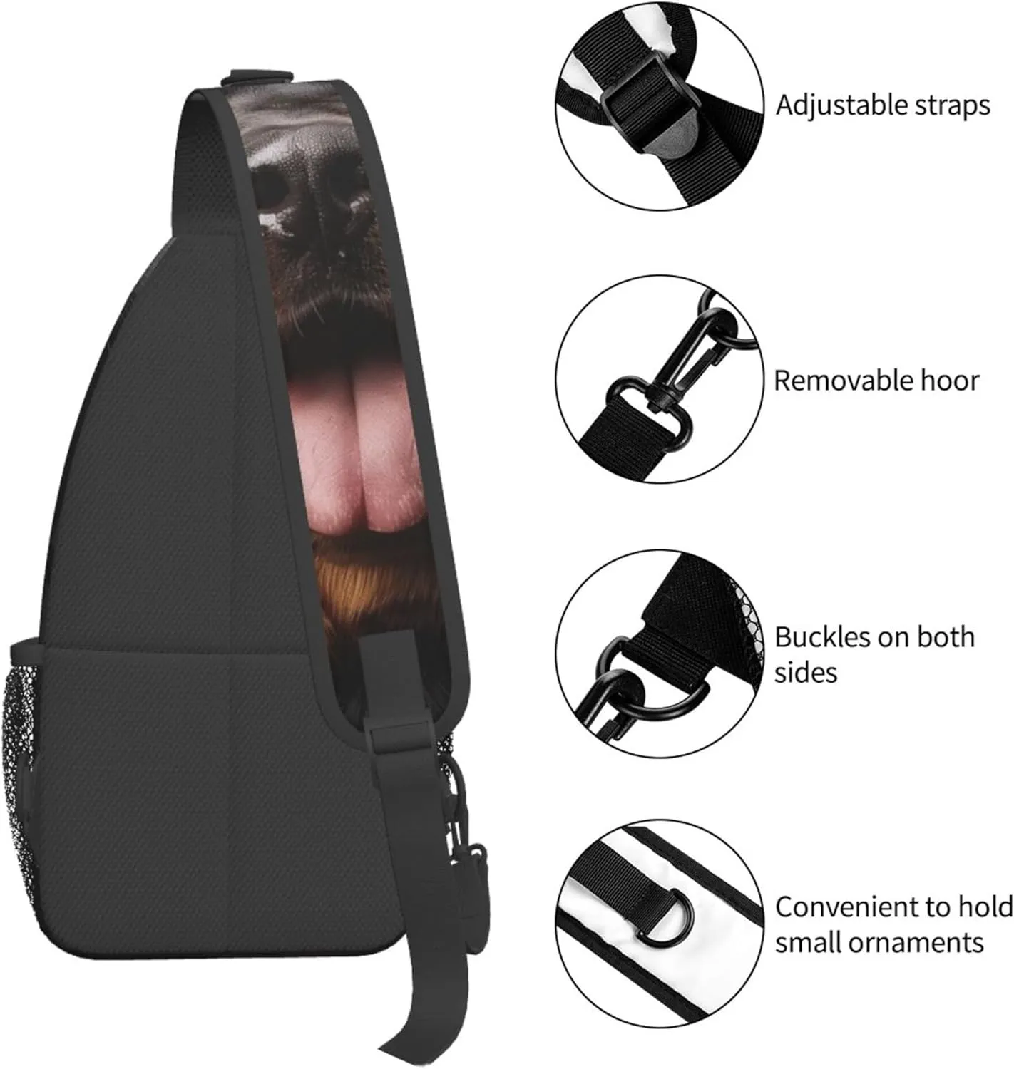Sling Bag Dog Print Crossbody Chest Backpack for Men and Women, Lightweight Funny Pet Dog Close-Up Lovely Animal Design Travel Hiking Gym Daypack Shoulder Bag for Cycling