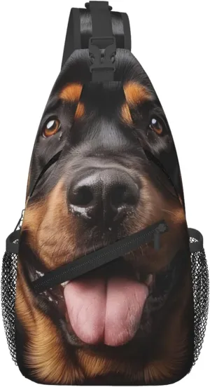 Sling Bag Dog Print Crossbody Chest Backpack for Men and Women, Lightweight Funny Pet Dog Close-Up Lovely Animal Design Travel Hiking Gym Daypack Shoulder Bag for Cycling