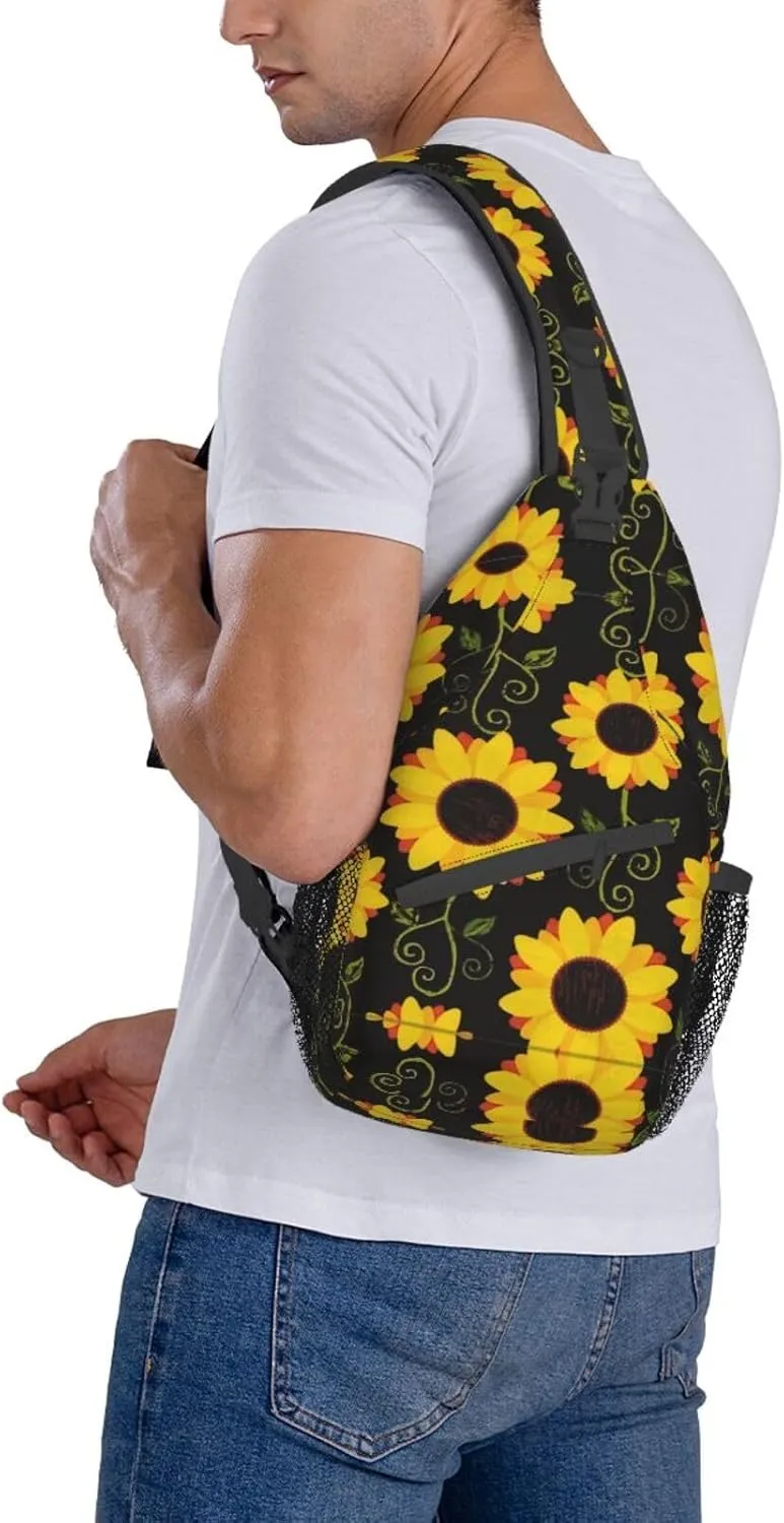Sling Bag Floral Rose With Leaves Spring Print Sling Backpack Crossbody Chest Bag Daypack For Hiking Travel