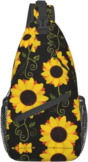 Sling Bag Floral Rose With Leaves Spring Print Sling Backpack Crossbody Chest Bag Daypack For Hiking Travel