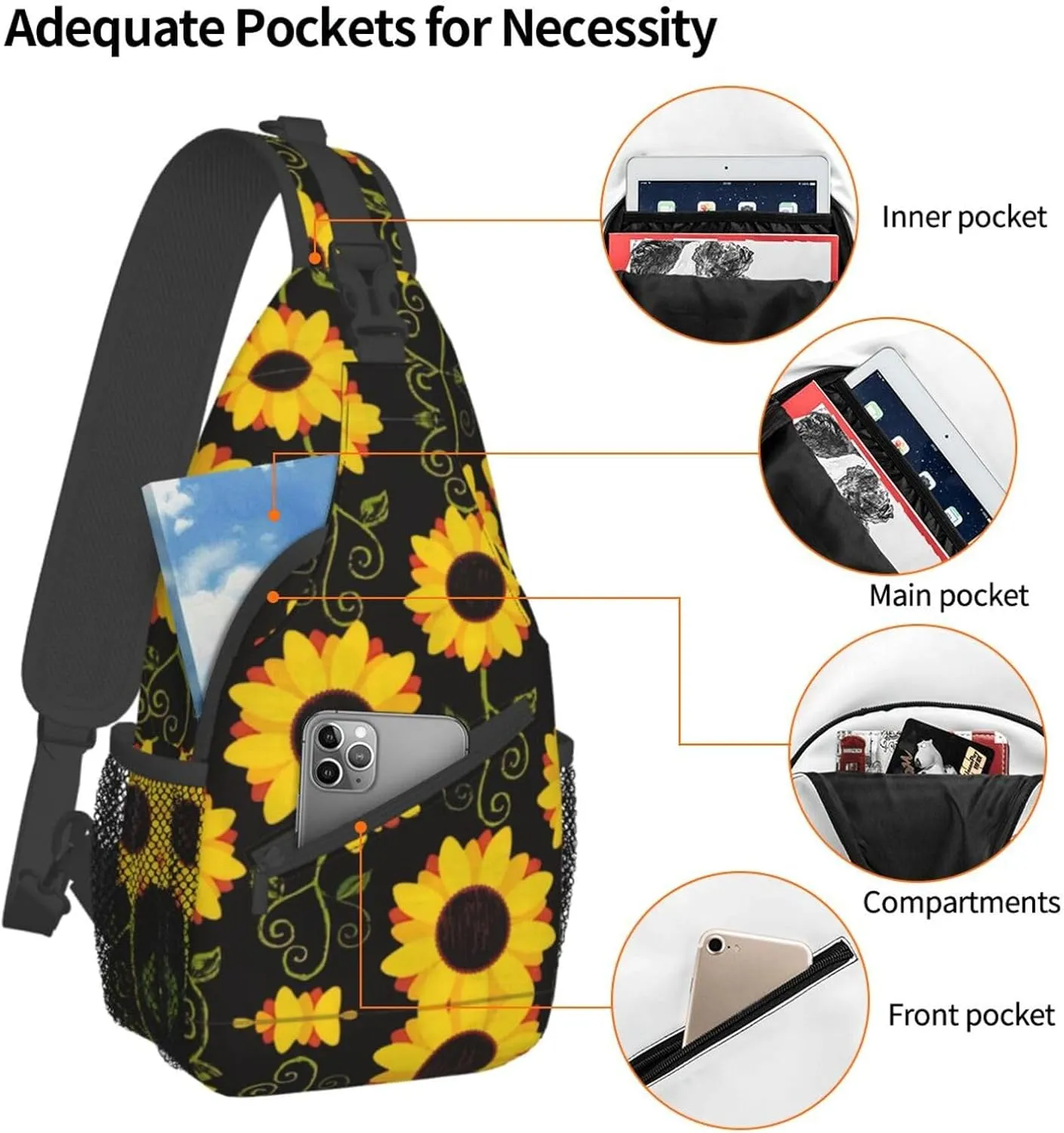 Sling Bag Floral Rose With Leaves Spring Print Sling Backpack Crossbody Chest Bag Daypack For Hiking Travel