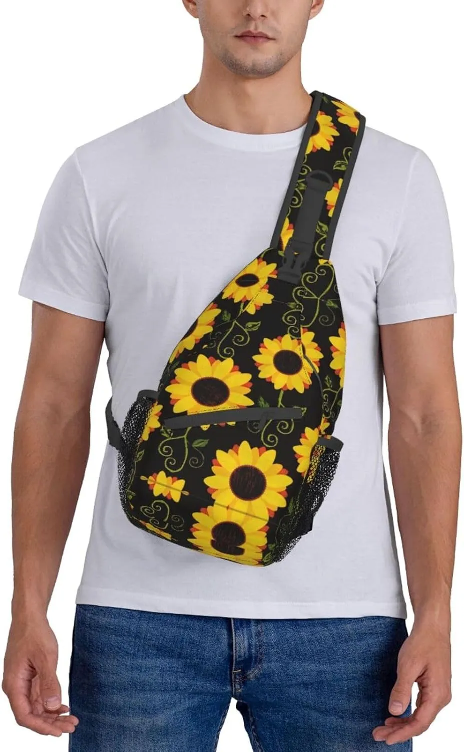 Sling Bag Floral Rose With Leaves Spring Print Sling Backpack Crossbody Chest Bag Daypack For Hiking Travel
