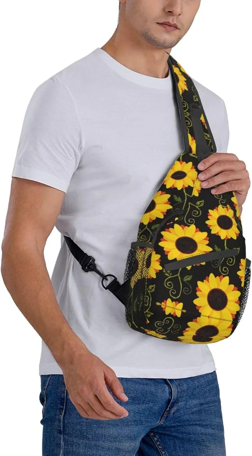 Sling Bag Floral Rose With Leaves Spring Print Sling Backpack Crossbody Chest Bag Daypack For Hiking Travel