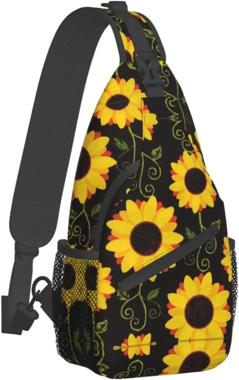 Sling Bag Floral Rose With Leaves Spring Print Sling Backpack Crossbody Chest Bag Daypack For Hiking Travel