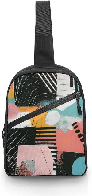Sling Bag for Men Women Abstract Collage Style Sling Backpack Chest Bag Casual Daypack Crossbody Bag for Travel