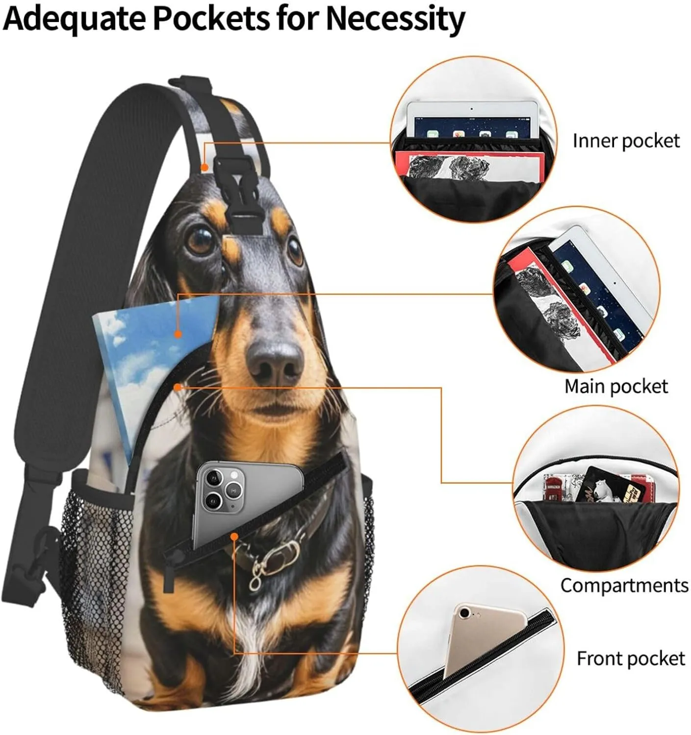 Sling Bag for Men Women Crossbody Backpack Long haired Dachshund Crossbody Bag Chest Bag for Travel Sport