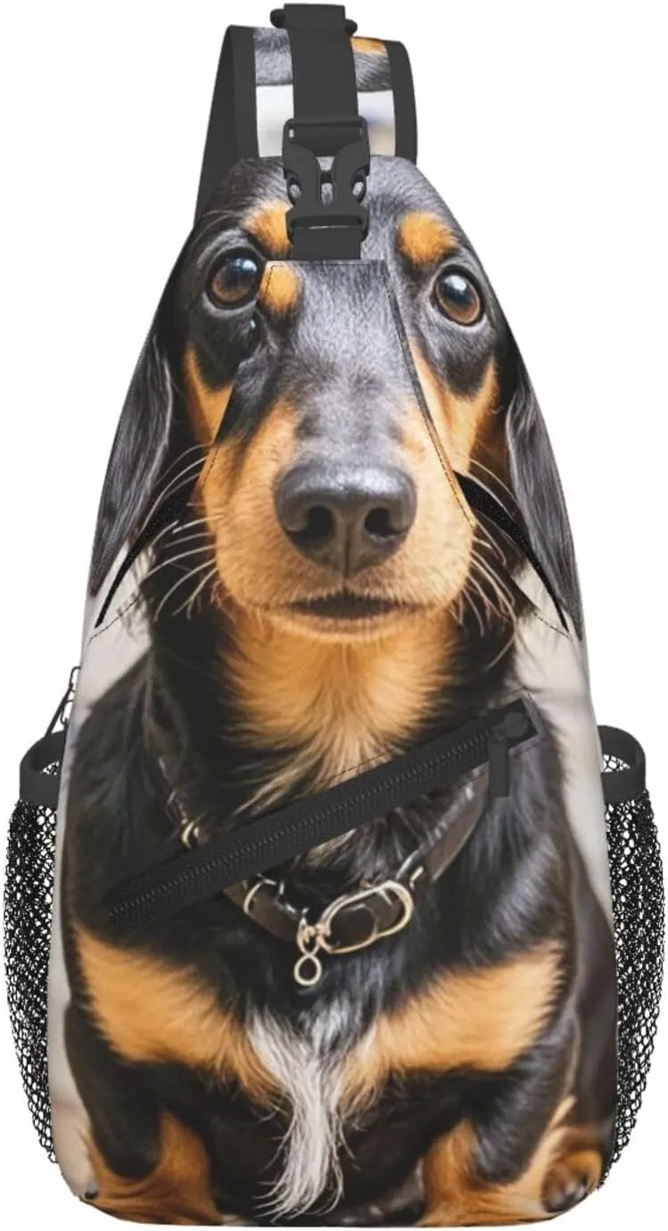 Sling Bag for Men Women Crossbody Backpack Long haired Dachshund Crossbody Bag Chest Bag for Travel Sport