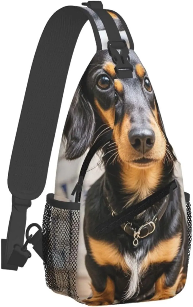 Sling Bag for Men Women Crossbody Backpack Long haired Dachshund Crossbody Bag Chest Bag for Travel Sport
