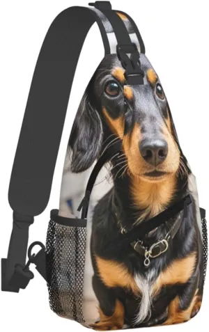 Sling Bag for Men Women Crossbody Backpack Long haired Dachshund Crossbody Bag Chest Bag for Travel Sport