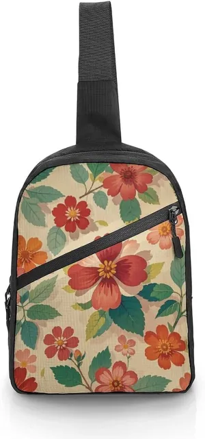 Sling Bag for Men Women Yellow Floral Fragments Sling Backpack Chest Bag Casual Daypack Crossbody Bag for Travel