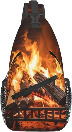Sling Bag for Women Men Crossbody Bag Chest Bag Burning Firewood Large Fireplace Sling Backpack Fanny Packs Travel Hiking Daypack
