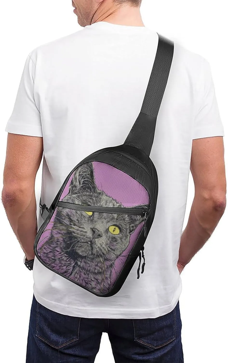 Sling Bag for Women Men Daypack A Gray Cat Chest Bag Crossbody Backpack for Hiking Travel