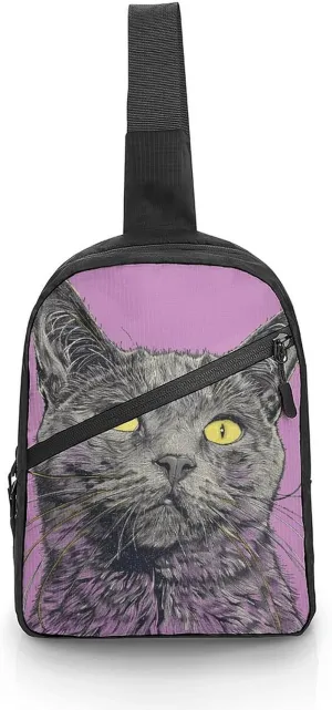 Sling Bag for Women Men Daypack A Gray Cat Chest Bag Crossbody Backpack for Hiking Travel