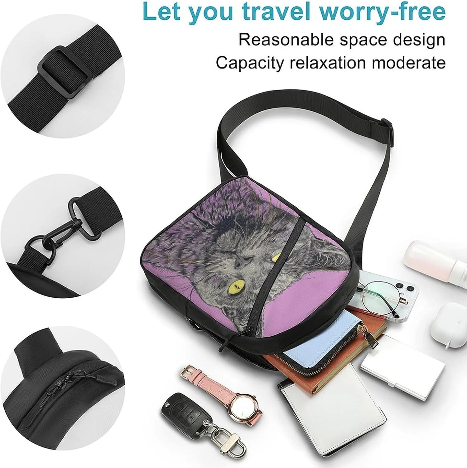Sling Bag for Women Men Daypack A Gray Cat Chest Bag Crossbody Backpack for Hiking Travel
