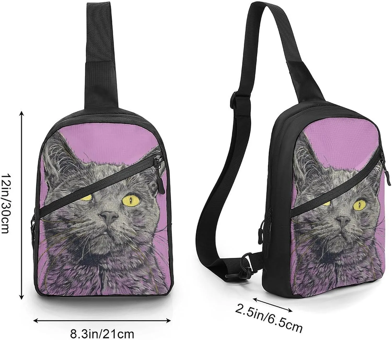 Sling Bag for Women Men Daypack A Gray Cat Chest Bag Crossbody Backpack for Hiking Travel