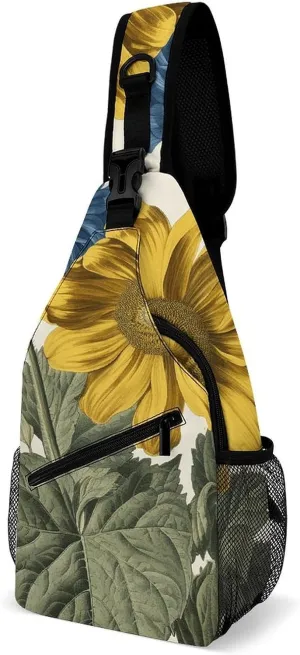 Sling Bag for Women Men Daypack A Yellow Flower Stem Chest Bag Crossbody Backpack for Hiking Travel