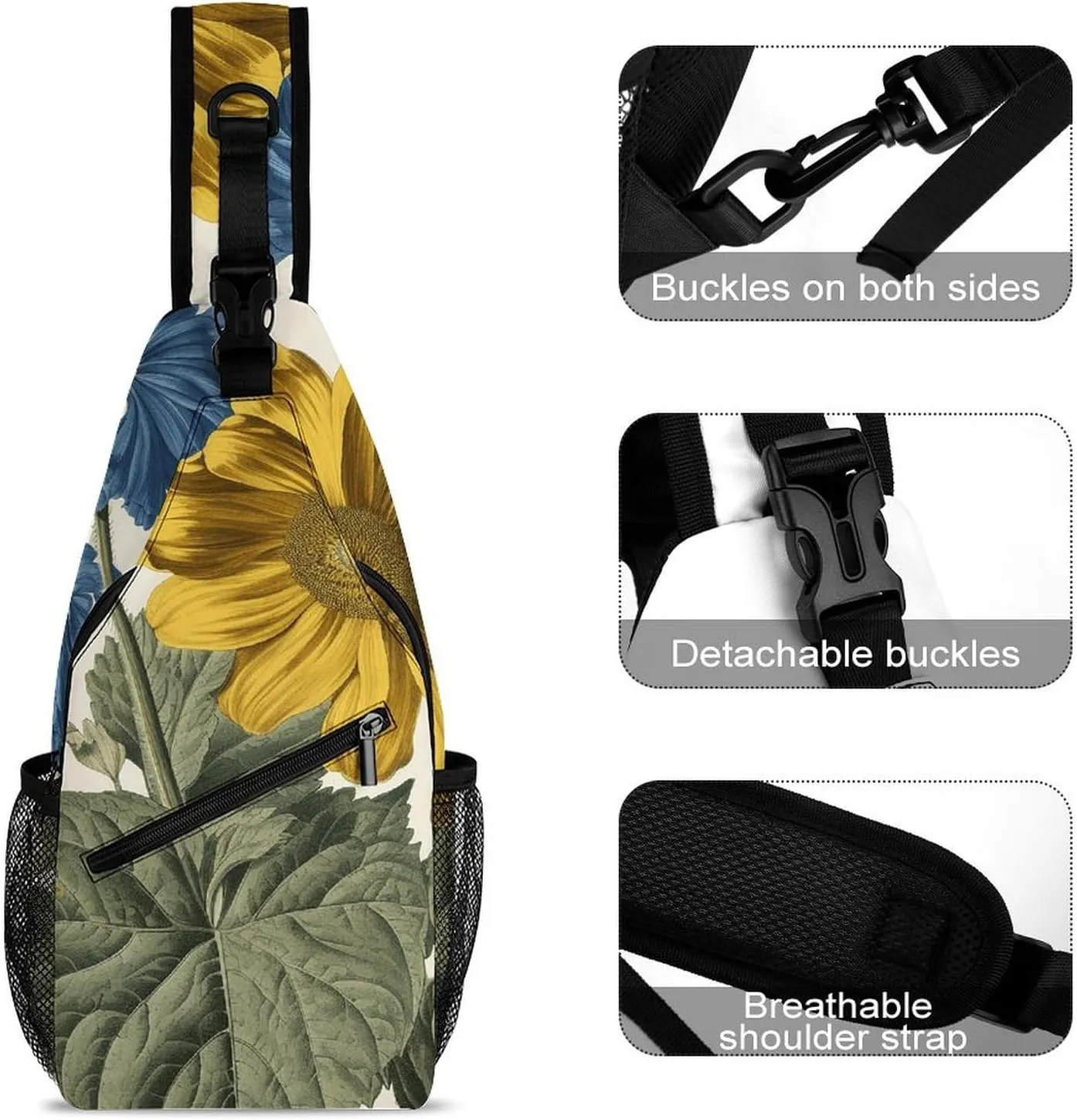Sling Bag for Women Men Daypack A Yellow Flower Stem Chest Bag Crossbody Backpack for Hiking Travel