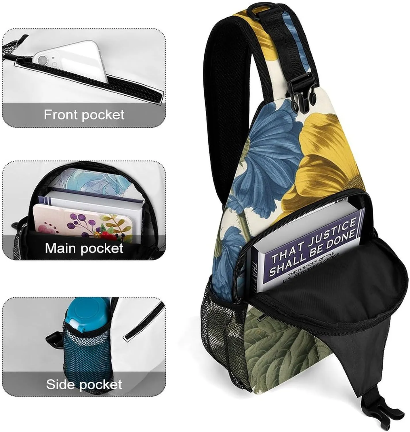 Sling Bag for Women Men Daypack A Yellow Flower Stem Chest Bag Crossbody Backpack for Hiking Travel