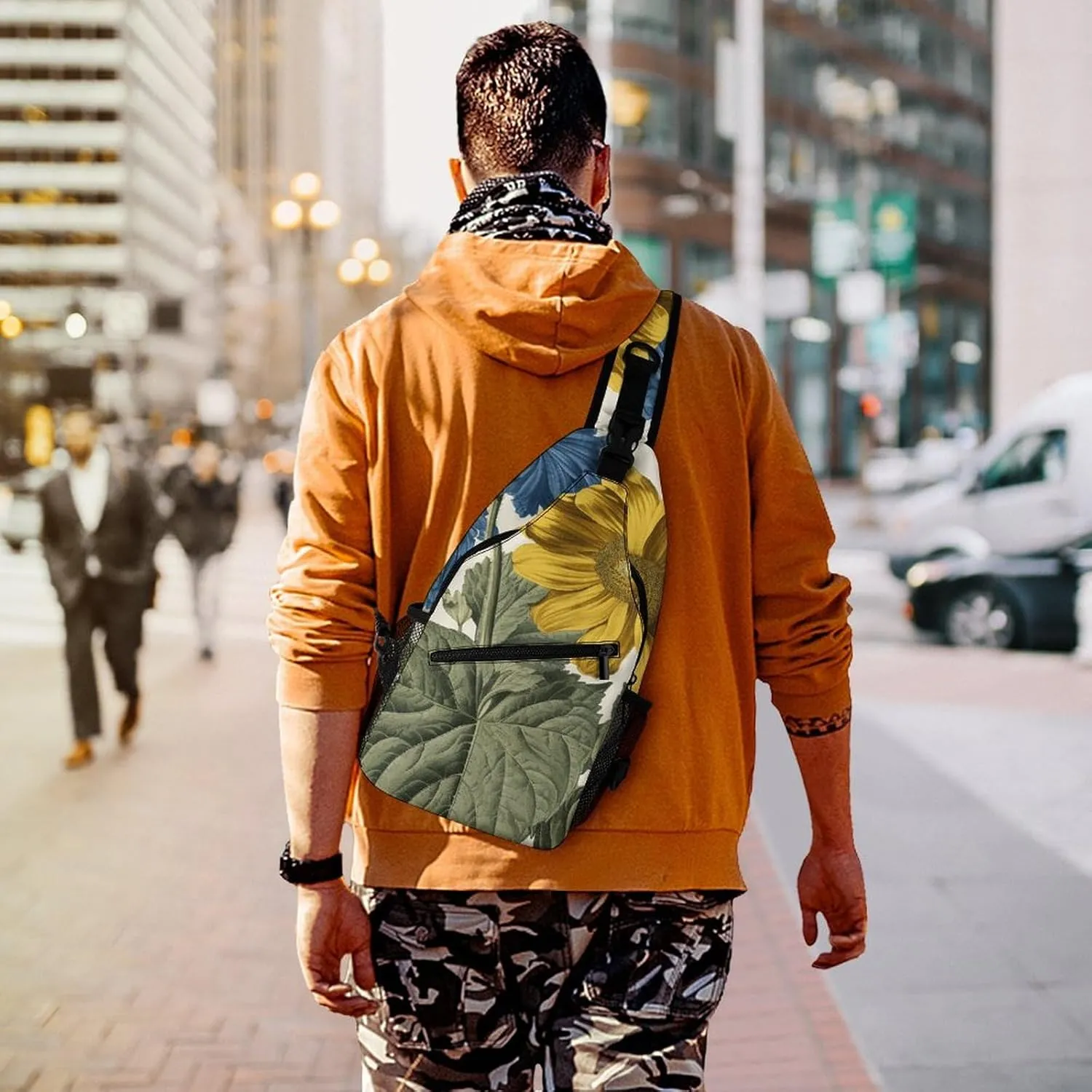 Sling Bag for Women Men Daypack A Yellow Flower Stem Chest Bag Crossbody Backpack for Hiking Travel