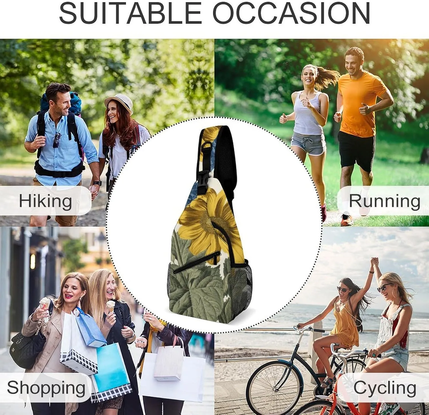 Sling Bag for Women Men Daypack A Yellow Flower Stem Chest Bag Crossbody Backpack for Hiking Travel