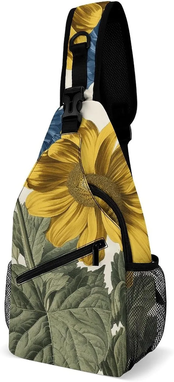 Sling Bag for Women Men Daypack A Yellow Flower Stem Chest Bag Crossbody Backpack for Hiking Travel