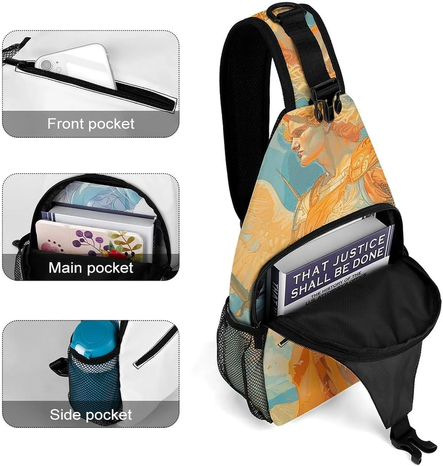 Sling Bag for Women Men Daypack Angel Holding Sword Chest Bag Crossbody Backpack for Hiking Travel