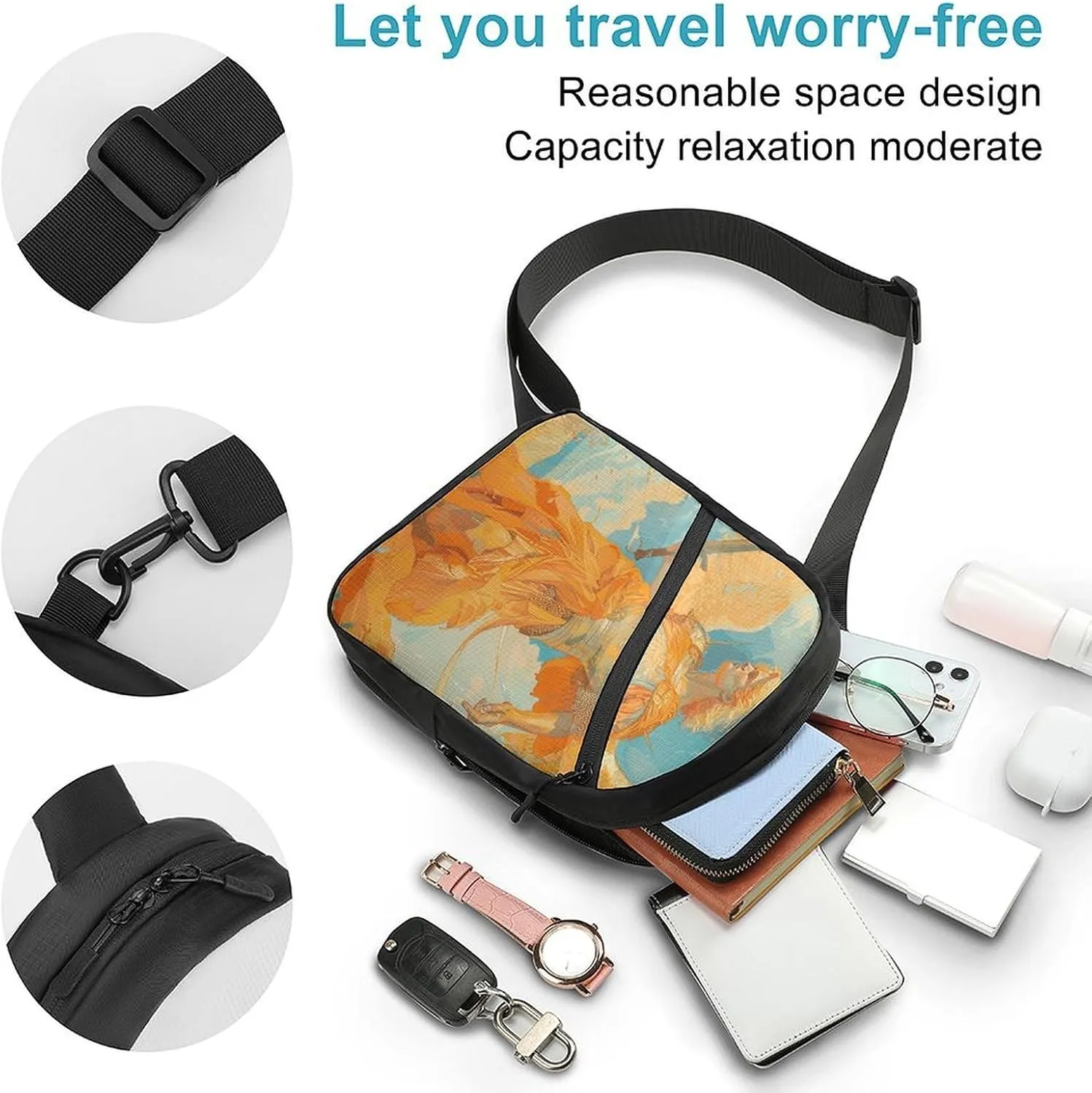 Sling Bag for Women Men Daypack Angel Holding Sword Chest Bag Crossbody Backpack for Hiking Travel