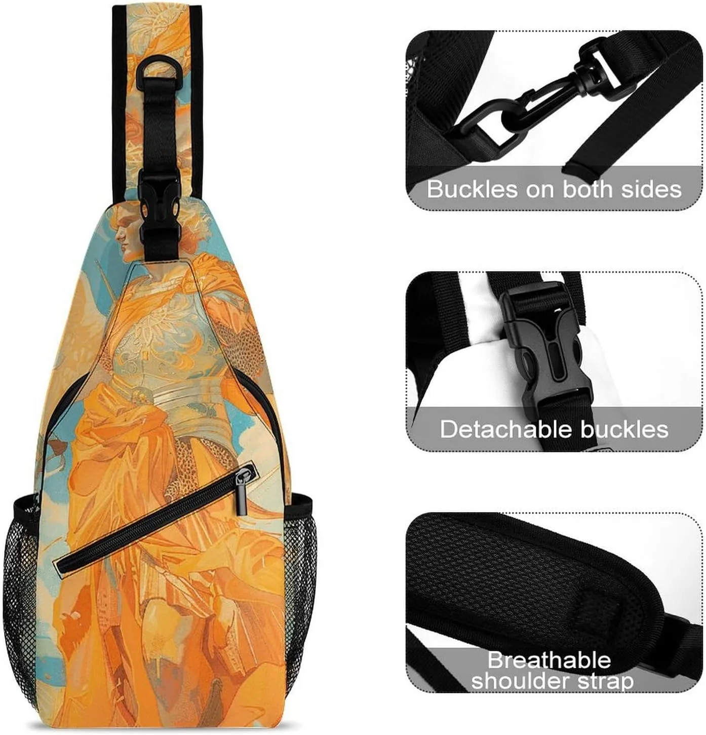 Sling Bag for Women Men Daypack Angel Holding Sword Chest Bag Crossbody Backpack for Hiking Travel