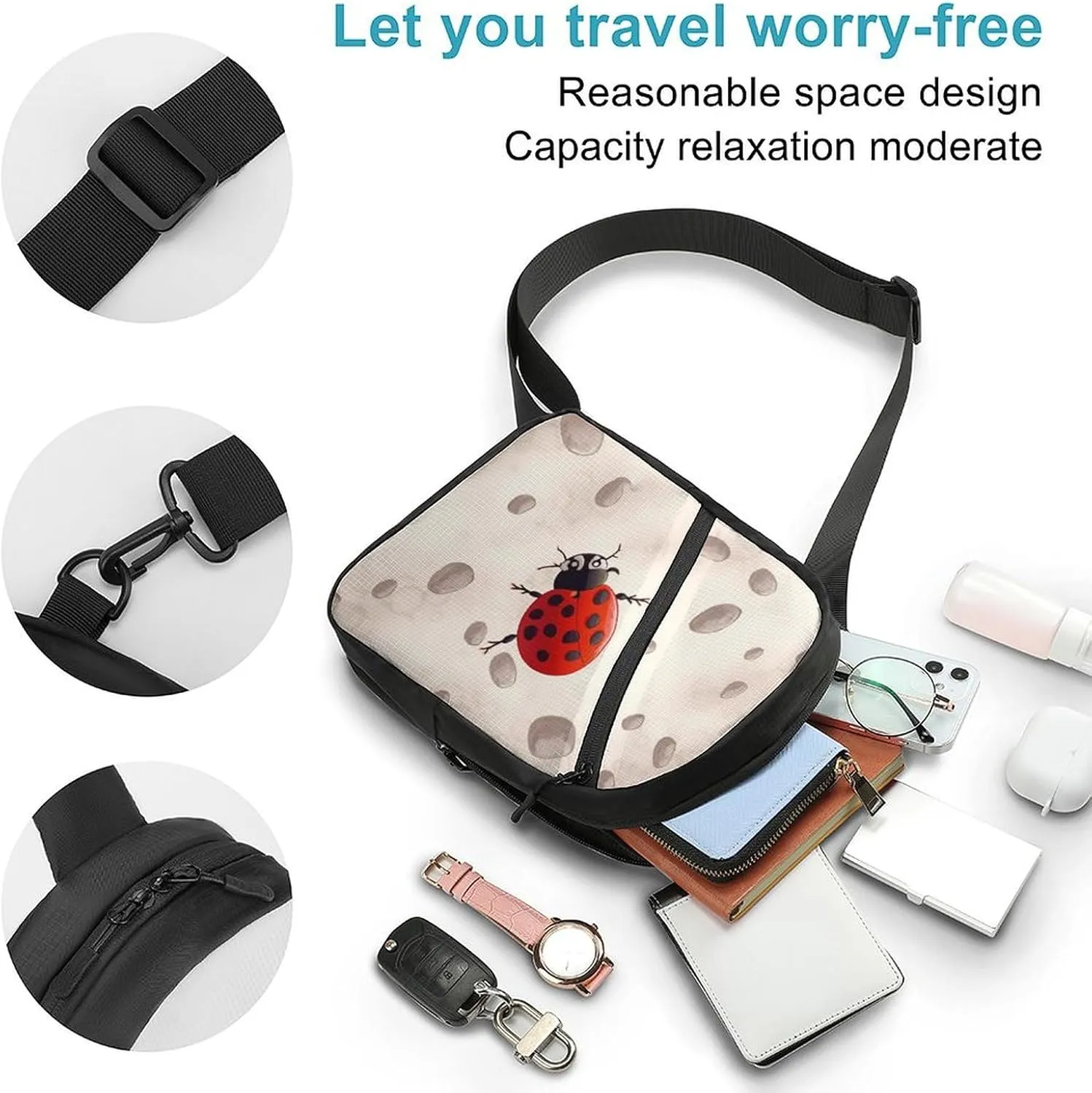 Sling Bag for Women Men Daypack Art Ladybug Tracks Chest Bag Crossbody Backpack for Hiking Travel