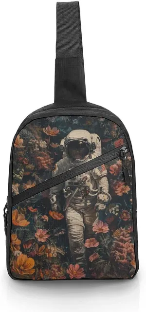 Sling Bag for Women Men Daypack Astronaut And Flowers Chest Bag Crossbody Backpack for Hiking Travel