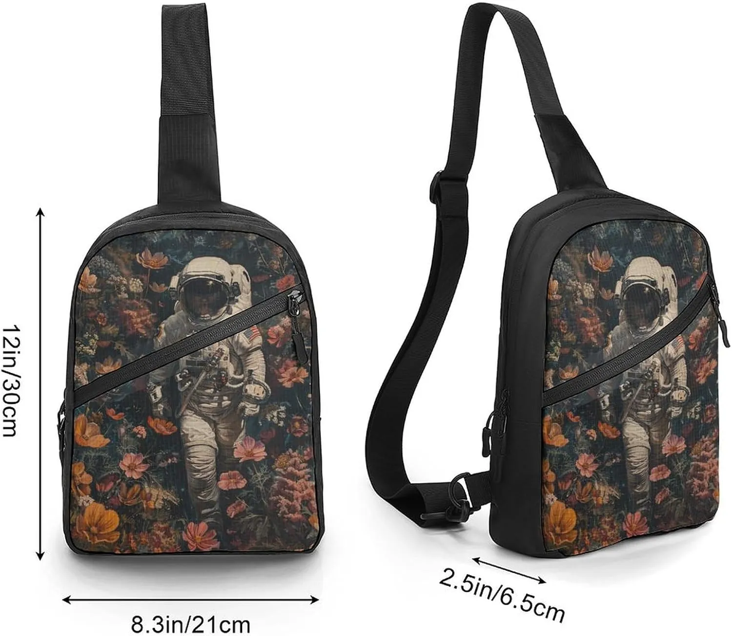 Sling Bag for Women Men Daypack Astronaut And Flowers Chest Bag Crossbody Backpack for Hiking Travel