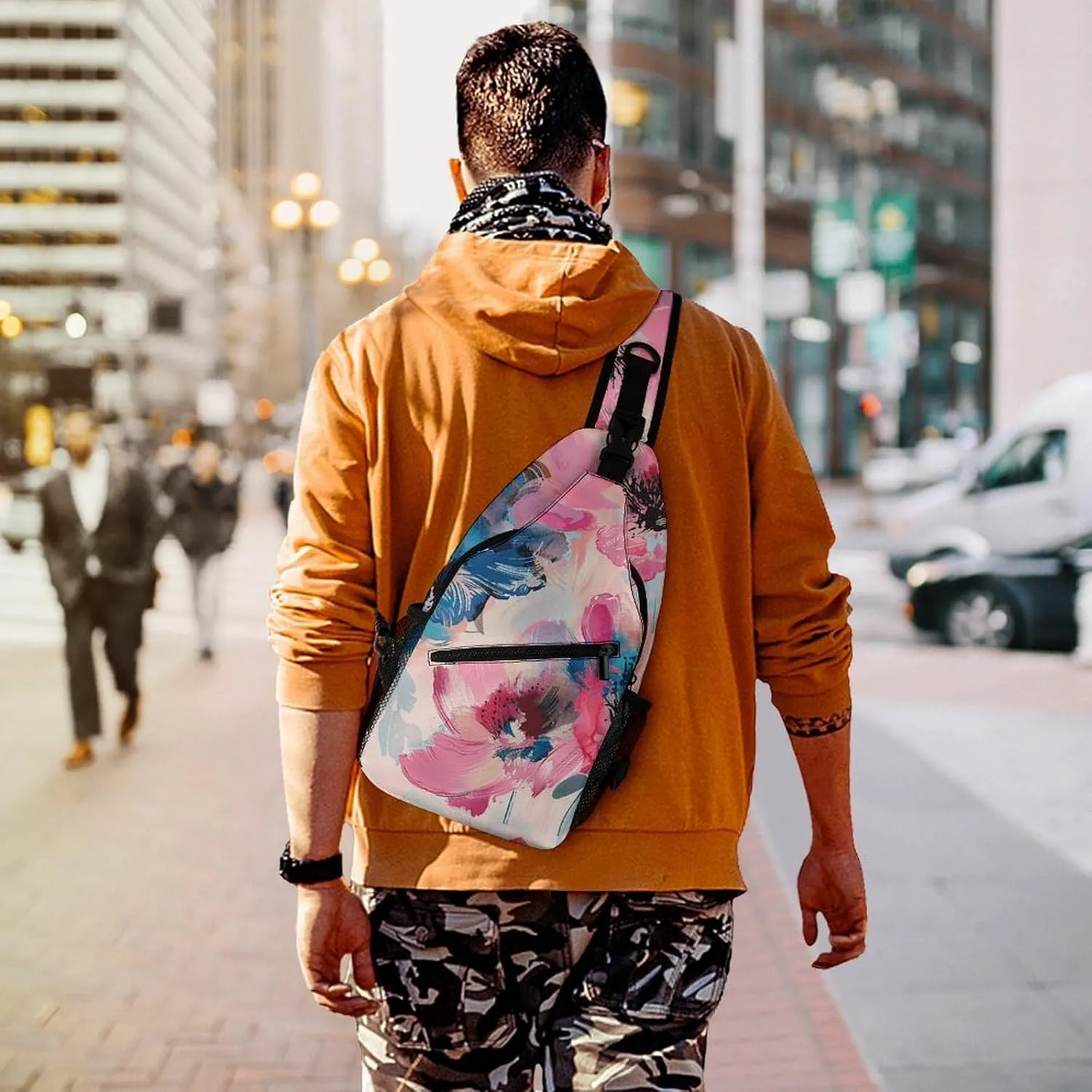 Sling Bag for Women Men Daypack Beautiful Flower Images Chest Bag Crossbody Backpack for Hiking Travel