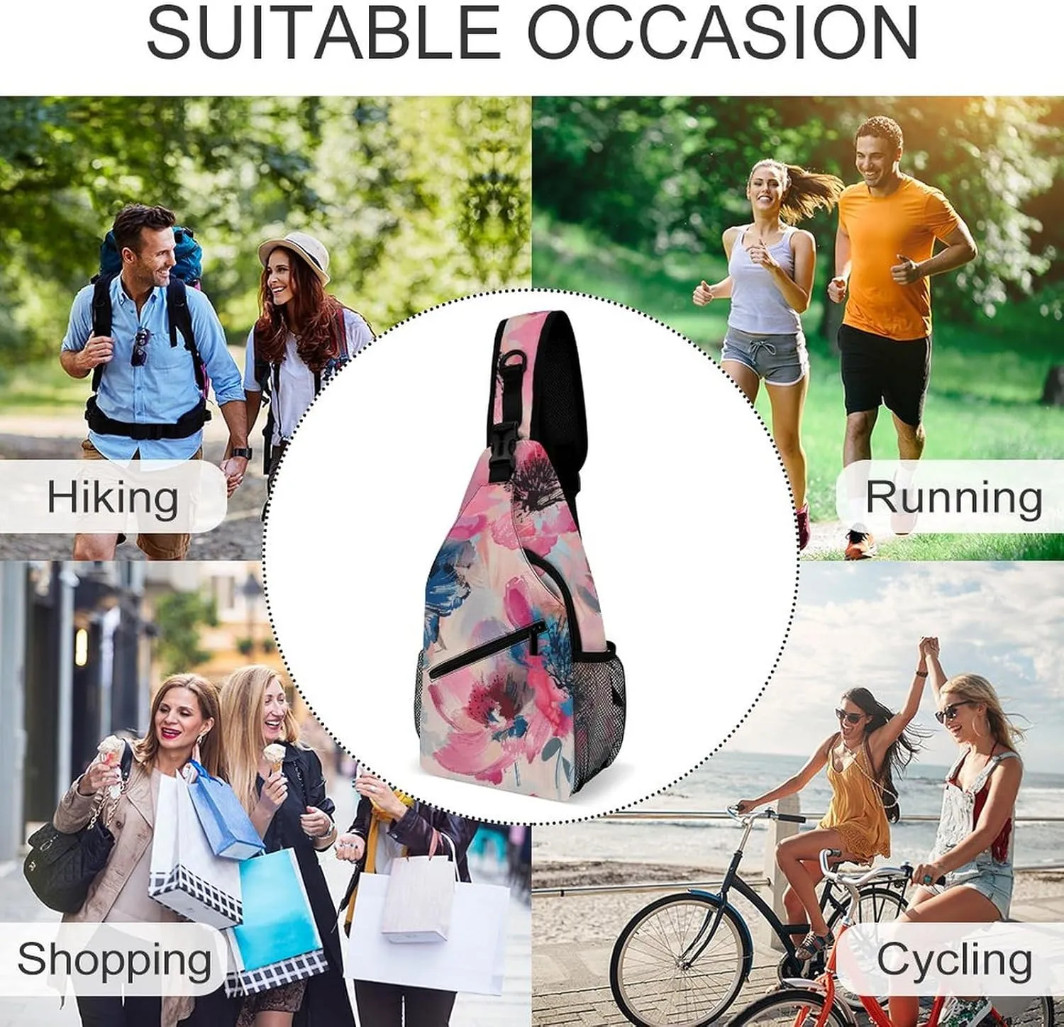 Sling Bag for Women Men Daypack Beautiful Flower Images Chest Bag Crossbody Backpack for Hiking Travel