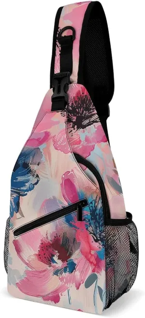 Sling Bag for Women Men Daypack Beautiful Flower Images Chest Bag Crossbody Backpack for Hiking Travel