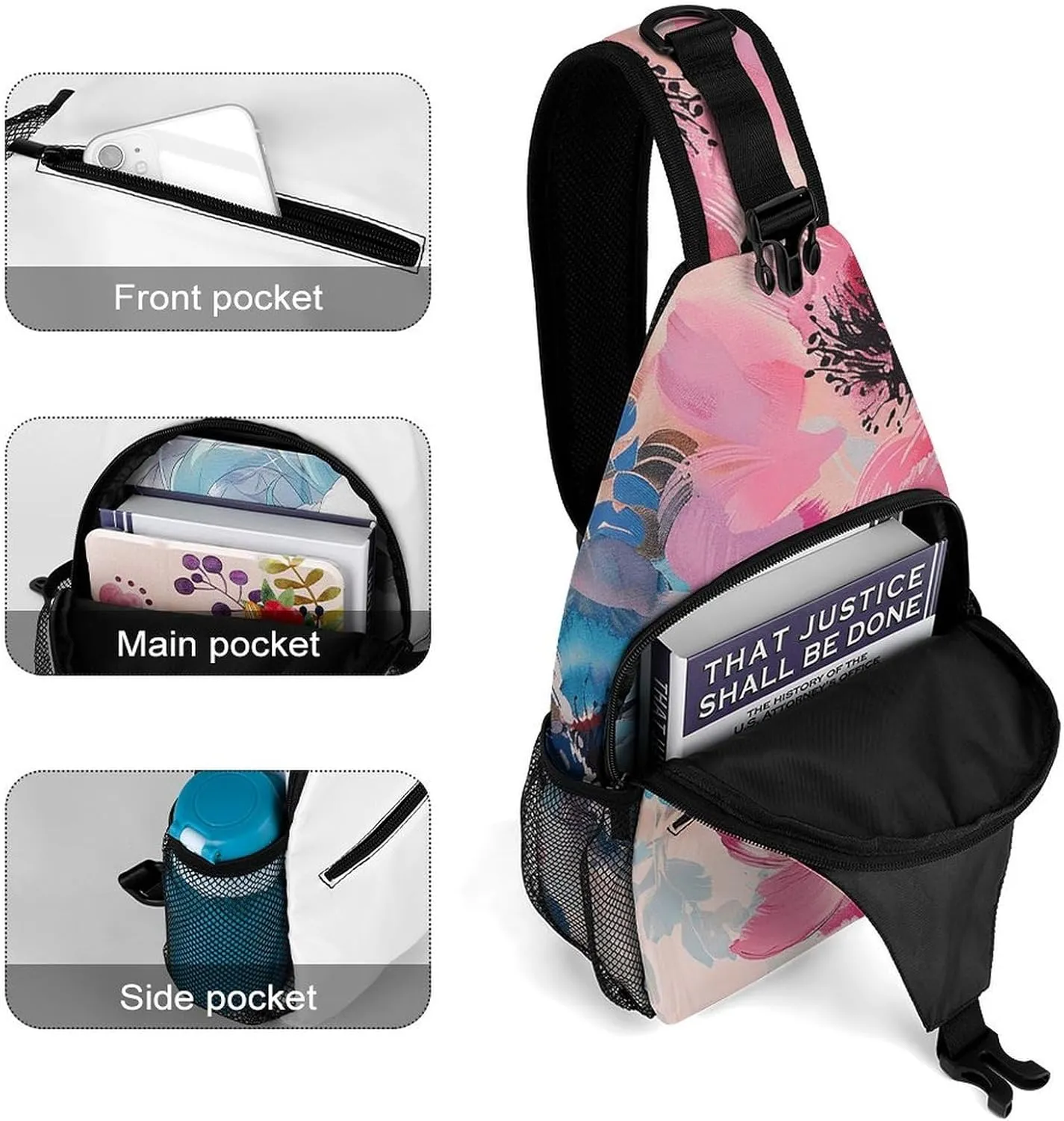 Sling Bag for Women Men Daypack Beautiful Flower Images Chest Bag Crossbody Backpack for Hiking Travel