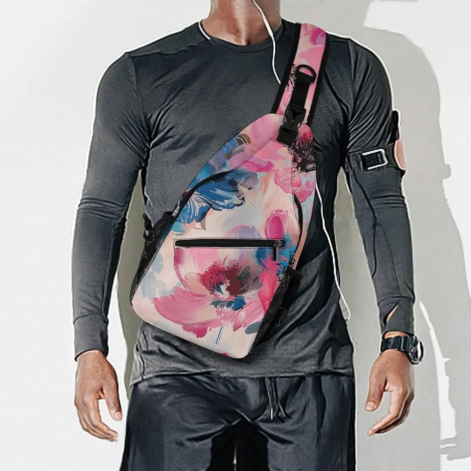 Sling Bag for Women Men Daypack Beautiful Flower Images Chest Bag Crossbody Backpack for Hiking Travel