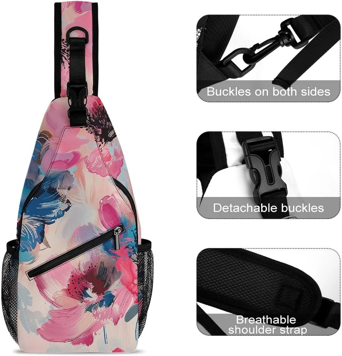Sling Bag for Women Men Daypack Beautiful Flower Images Chest Bag Crossbody Backpack for Hiking Travel