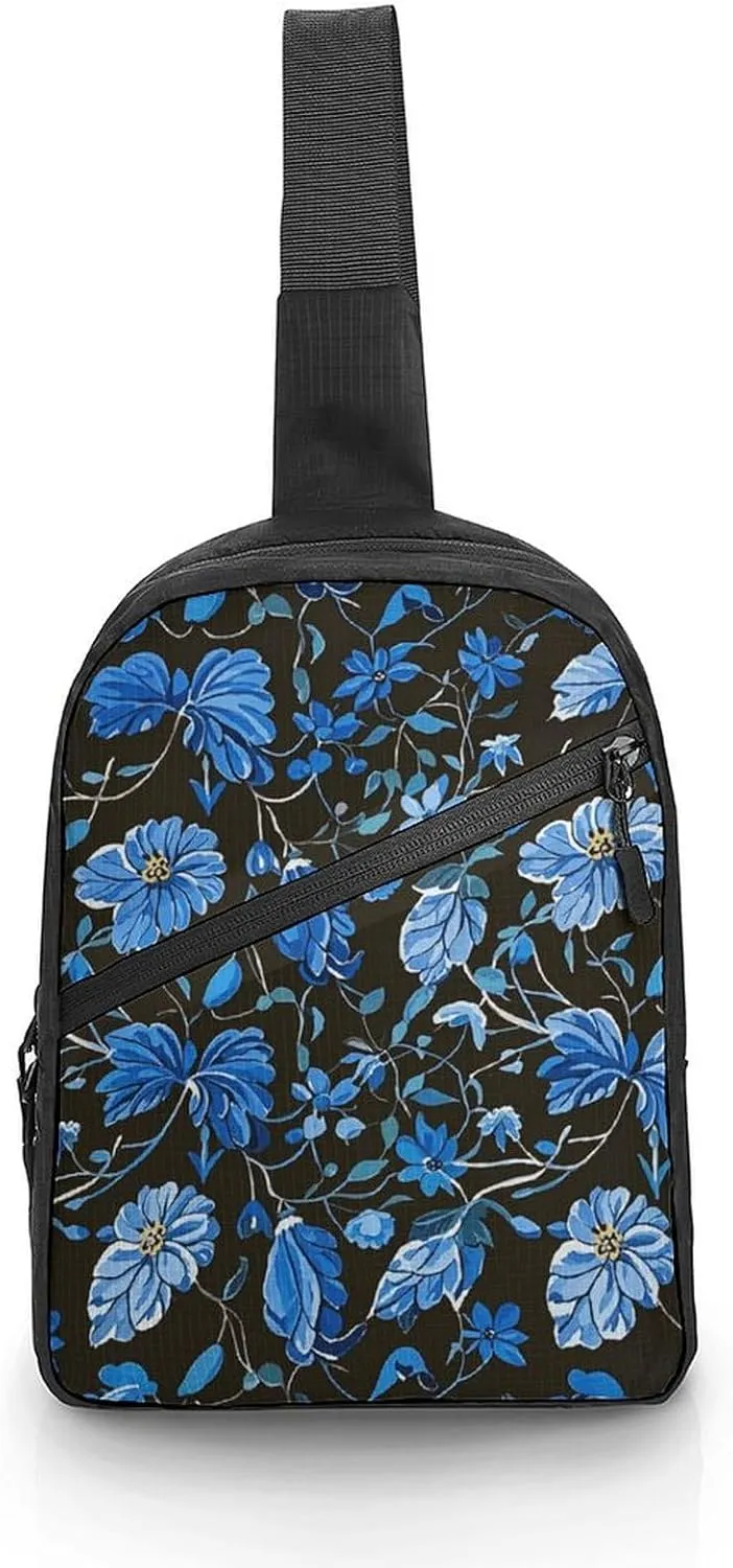 Sling Bag for Women Men Daypack Blue Twig Flower Chest Bag Crossbody Backpack for Hiking Travel