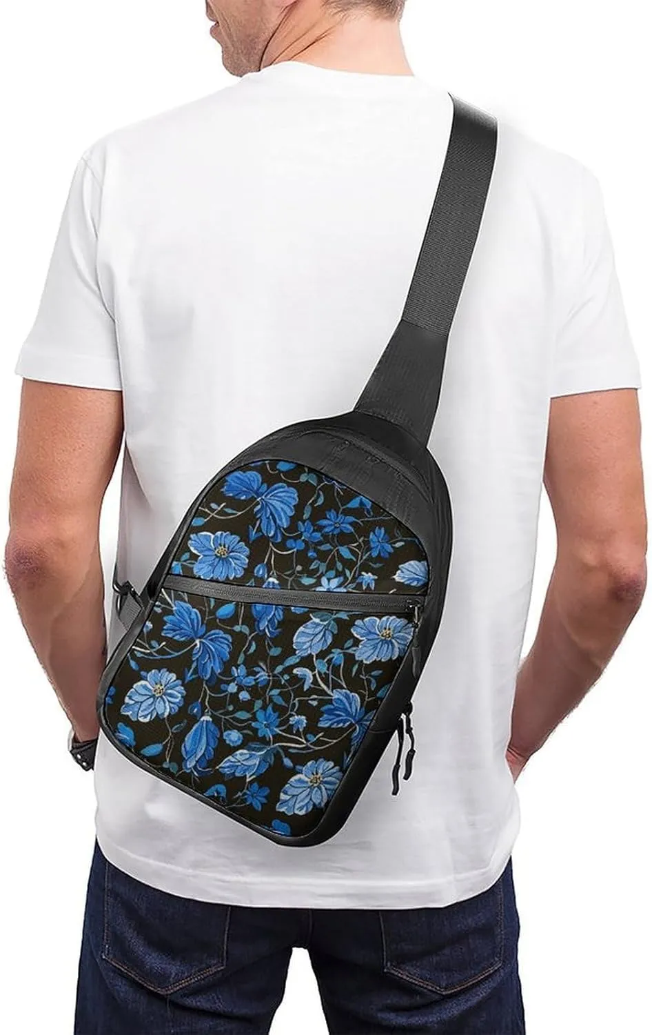 Sling Bag for Women Men Daypack Blue Twig Flower Chest Bag Crossbody Backpack for Hiking Travel